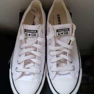 Converse white eyelet lace platform sneakers